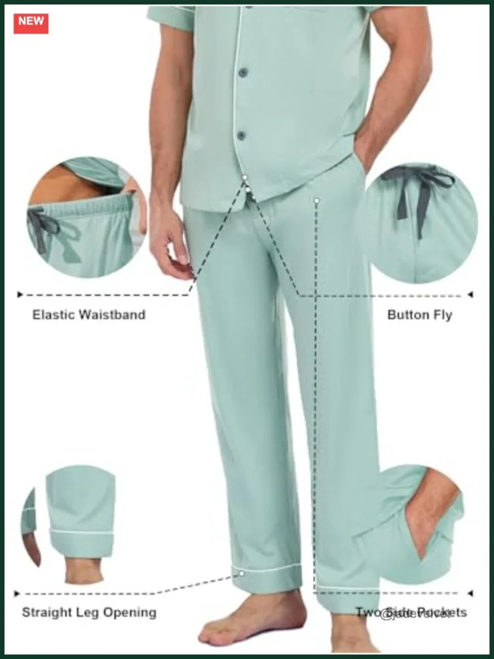 100% Cotton Men's Pajama Set Short Sleeve Button Down Top with Long Pants